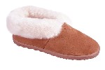Women's Sheepskin Moccasins - Ankle-Hi Slipper-Shoe-Booties - sierra indoor/outdoor sole, golden tan and ivory sheepskin; sizes: 5-11 (full sizes only)