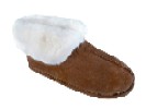 Women's Sheepskin Moccasins - Ankle-Hi Slipper-Shoe-Booties - Leather softsole for warm and confortable indoor use, golden tan and ivory sheepskin; sizes: 5-11 (full sizes only)